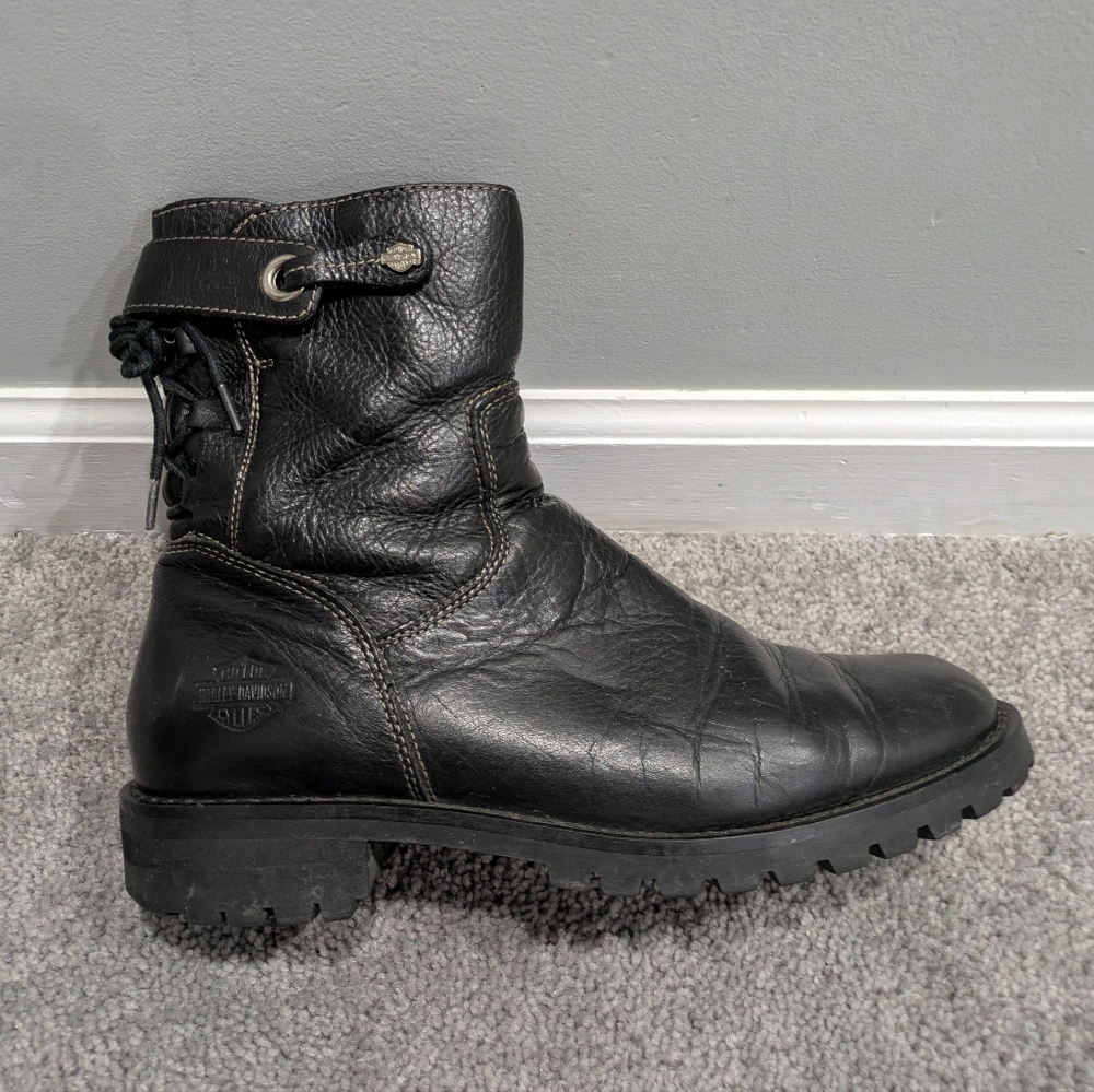 Harley Davidson Leather Motorcycle Womens Boots 84353 Black Sz 9 Side Zip Strap
